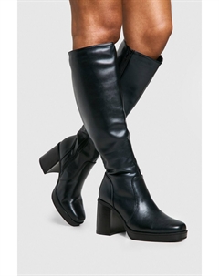 Сапоги до колена на платформе, черный Boohoo