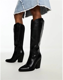 Черные ковбойские сапоги до колена Claudia Asos