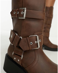 Коричневые ботинки с несколькими пряжками DESIGN Captain Asos