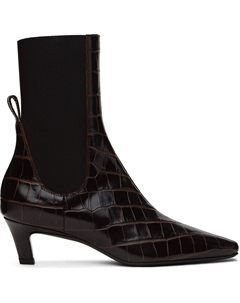 Коричневые сапоги с тиснением под крокодила на среднем каблуке TOTEME Toteme