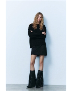 Кожаные ковбойские сапоги с бахромой, черный Zara