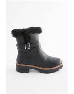 Сапоги на подкладке из искусственного меха с пряжкой Forever Comfort, черный Next