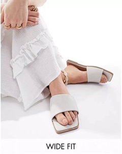 Белые сандалии на плоской подошве с квадратным носком и широкой посадкой Wide Fit Fig Asos