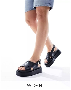 Черные массивные сандалии-двойки широкого кроя Wide Fit Frosty Asos