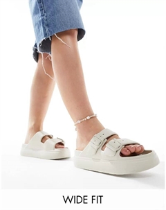 Белые сандалии свободного кроя Wide Fit с плоской подошвой и двумя пряжками, широкий крой Asos