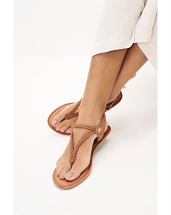 Кожаные сандалии на плоской подошве Forever Comfort с трикотажной подошвой и декоративным носком, коричневый Next