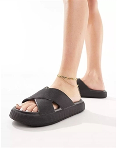 Черные шлепанцы с перекрестными ремешками и массивной подошвой Forever Asos