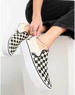 Черно-белые слипоны на платформе в шахматную клетку Classic Vans