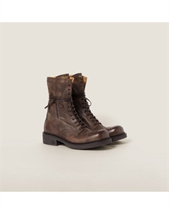 Кожаные ботильоны на шнуровке, коричневый Miu miu