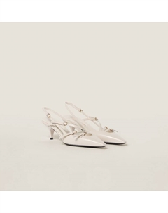 Лакированные босоножки с пяткой на пятке и пряжками, белый Miu miu