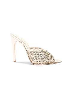 Блондовые сандалии-мюли, цвет Nude & Crystal Saint laurent