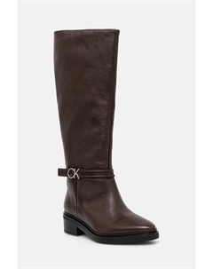 Кожаные сапоги HEEL KNEE BOOT 30 W/HW LTH, коричневый Calvin klein