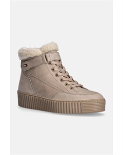 Замшевые ботильоны из нубука из искусственного меха на шнуровке, бежевый Tommy hilfiger