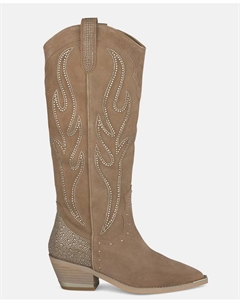 Женские кожаные ковбойские сапоги со стразами, бежевый Alma en pena.