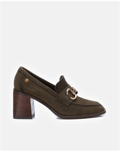 Женские кожаные мокасины на каблуке 7 см, цвет Kaki Carmela