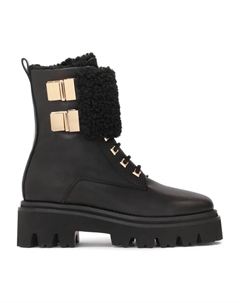 Модные кожаные женские сапоги с меховой отворотом., черный Kazar