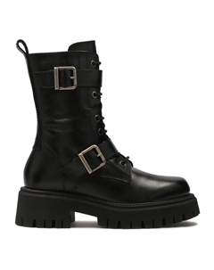 Высокие сапоги, украшенные ремешками и пряжками., черный Kazar