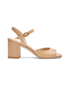 Босоножки на блочном каблуке придают образу современный стиль, бежевый Stuart weitzman
