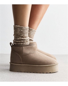 Коричневые массивные ботинки на подкладке из искусственного меха из замши, светло-коричневый New look