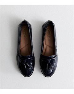 Темно-синие лакированные лоферы с кисточками, военно-морской New look