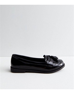 Широкие черные лакированные лоферы с кисточками, черный New look