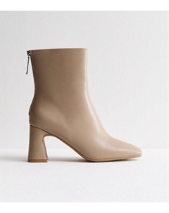 Ботильоны светло-коричневого цвета на широком каблуке с имитацией кожи, песочный New look