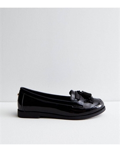 Черные лакированные лоферы с кисточками, черный New look