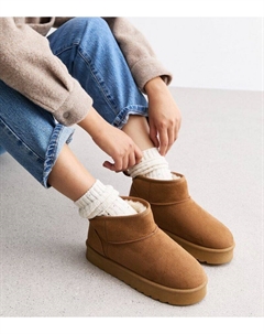 Светло-коричневые замшевые массивные ботинки на подкладке из искусственного меха, светло-коричневый New look