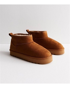 Светло-коричневые замшевые ботинки на подкладке из искусственного меха, светло-коричневый New look