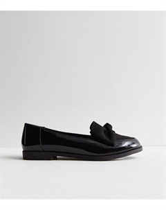 Черные лакированные замшевые лоферы с бантом, черный New look