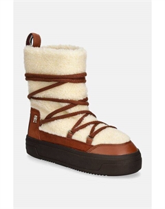Зимние ботинки Snowboot из искусственной овчины на шнуровке, коричневый Tommy hilfiger