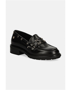 NAUTICAL EYELETS LEATHER LOAFER кожаные мокасины, черный Tommy hilfiger