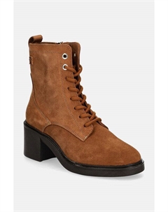 Замшевые ботильоны SUEDE Mid HEEL LACEUP LOGOTAPE, коричневый Tommy hilfiger