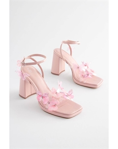 Босоножки Forever Comfort на блочном каблуке с узором «бабочка», розовый Next