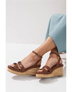 Комфортные туфли Forever на танкетке с двойными ремешками, коричневый Next