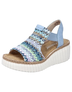 Босоножки на платформе, летняя обувь, босоножки, каблук на платформе, на резинке, голубой Rieker