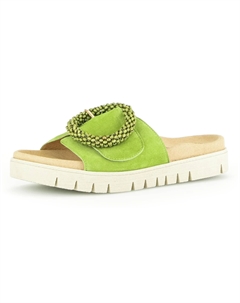 Мюли, платформа, летние туфли, тапочки с декоративным жемчугом на декоративной пряжке, зеленый Gabor