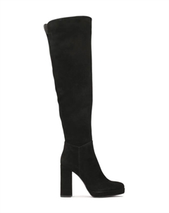 Замшевые мушкетерские ботинки на высоком каблуке и платформе., черный Kazar