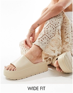 DESIGN Wide Fit – Freedom – шлепанцы кремового цвета с плоской подошвой с выступами и широкой подошвой Asos