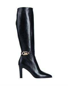 Кожаные высокие сапоги с декоративной пряжкой, черный/золотой Celine