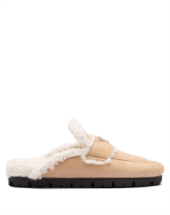Слиперы из овчины с логотипом, нейтральный цвет Prada