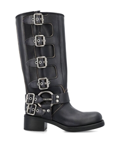 Кожаные гольфы с пряжкой Сапоги, черный Miu miu