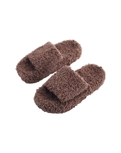 Плюшевые хлопковые тапочки с открытым носком. Уютная пушистая домашняя обувь., хаки H&o direct