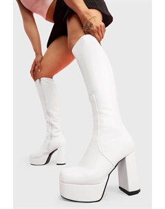 Сапоги до колена на широкой платформе 'Whatta Showdown', белый Lamoda