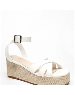 Плетеные туфли на танкетке из искусственной кожи с ремешками, белый Quiz