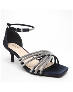 Широкие туфли на низком каблуке с блестящими стразами и перекрестными ремешками, синий Quiz