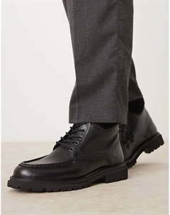 Ботинки на шнуровке из черной полированной кожи с закругленным носком Asos design