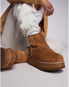 Сапоги без застежек из коричневой искусственной замши с толстой подошвой Asos design