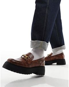 Массивные мокасины из коричневой искусственной крокодиловой кожи с трензелем Asos design