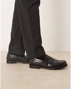 Мокасины из черной кожи с присборенным фартуком Asos design